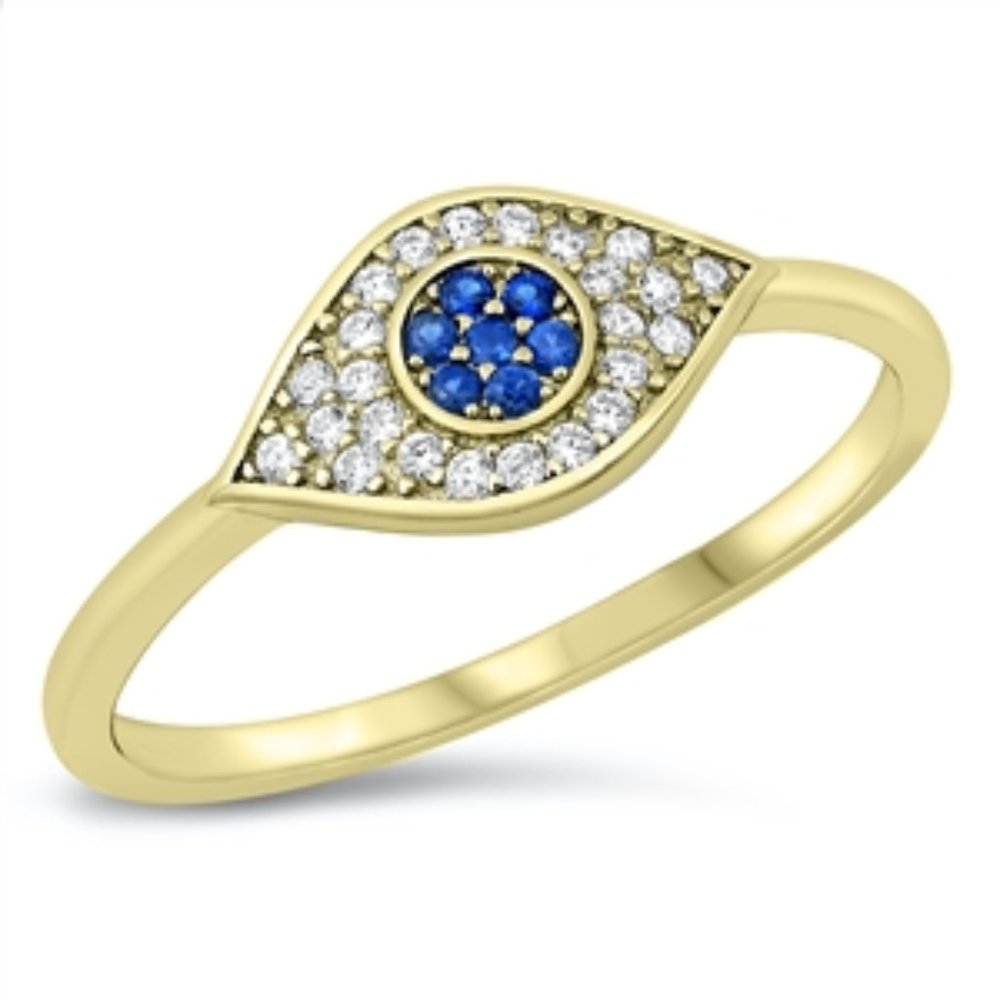 Yellow Gold Rhodium Plated CZ Ring - Eye